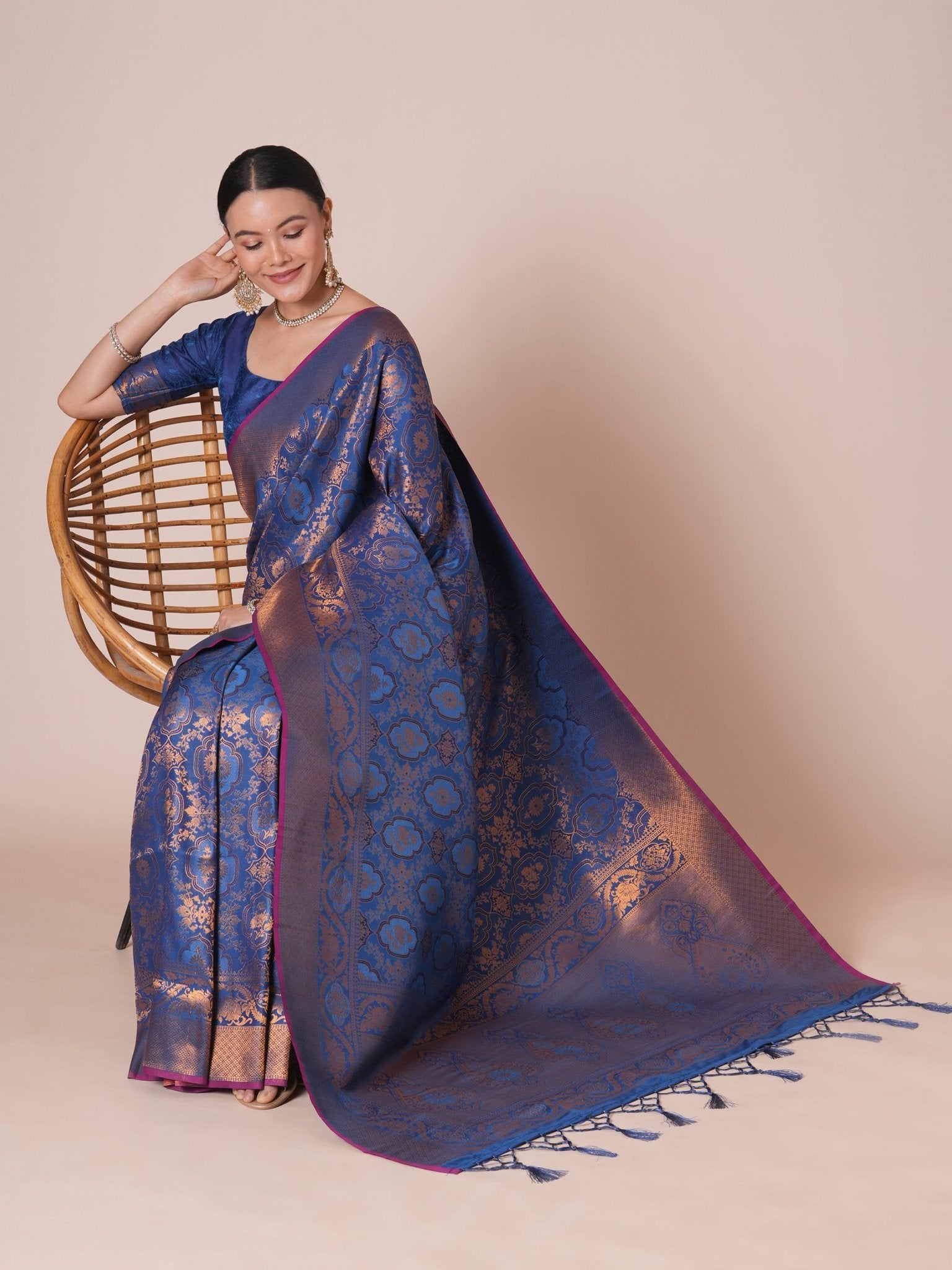 Blue Banarasi Silk Saree with Zari Weave - Ressa