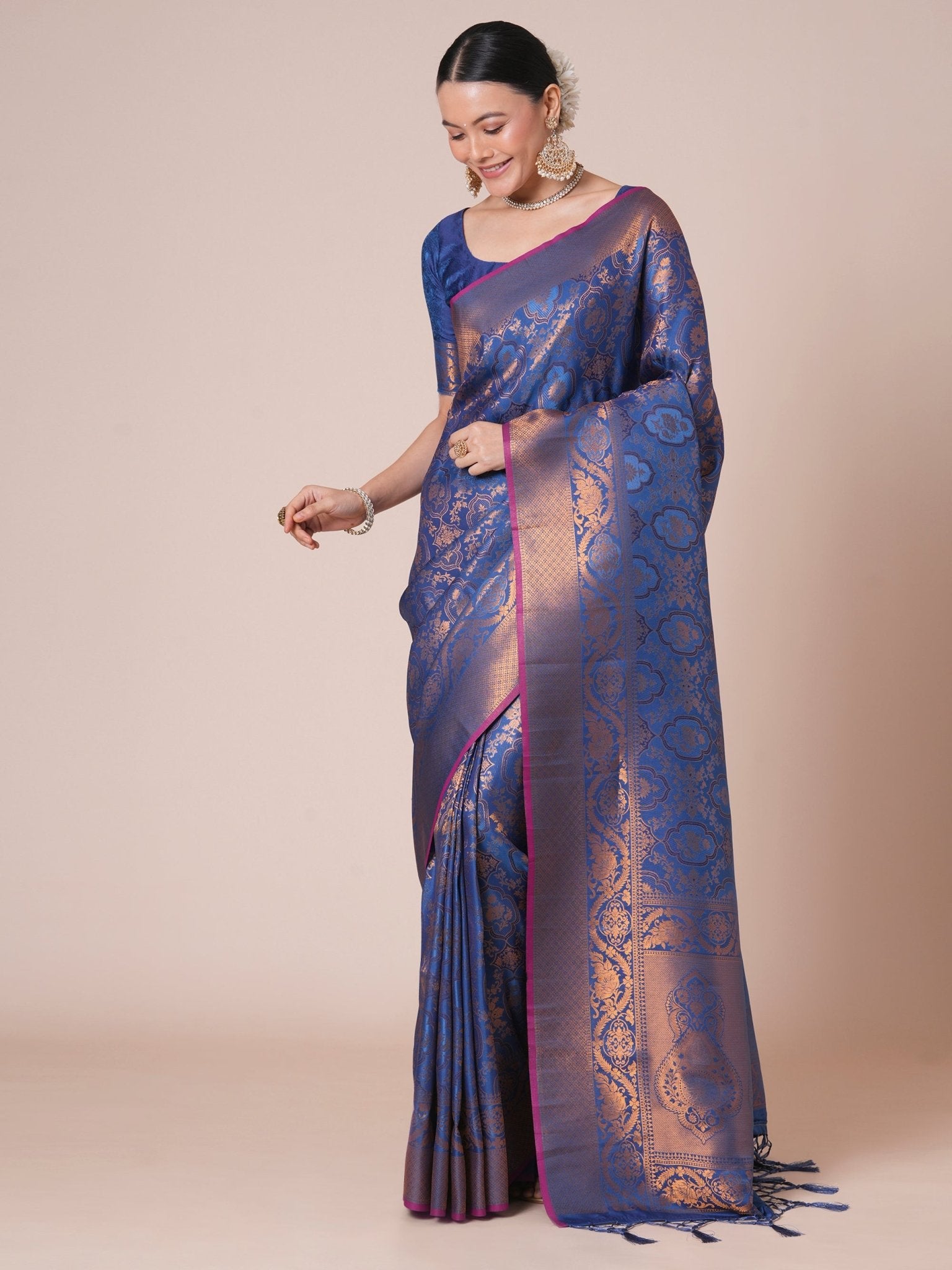 Blue Banarasi Silk Saree with Zari Weave - Ressa