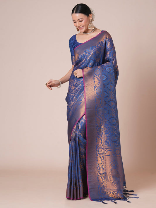 Blue Banarasi Silk Saree with Zari Weave - Ressa