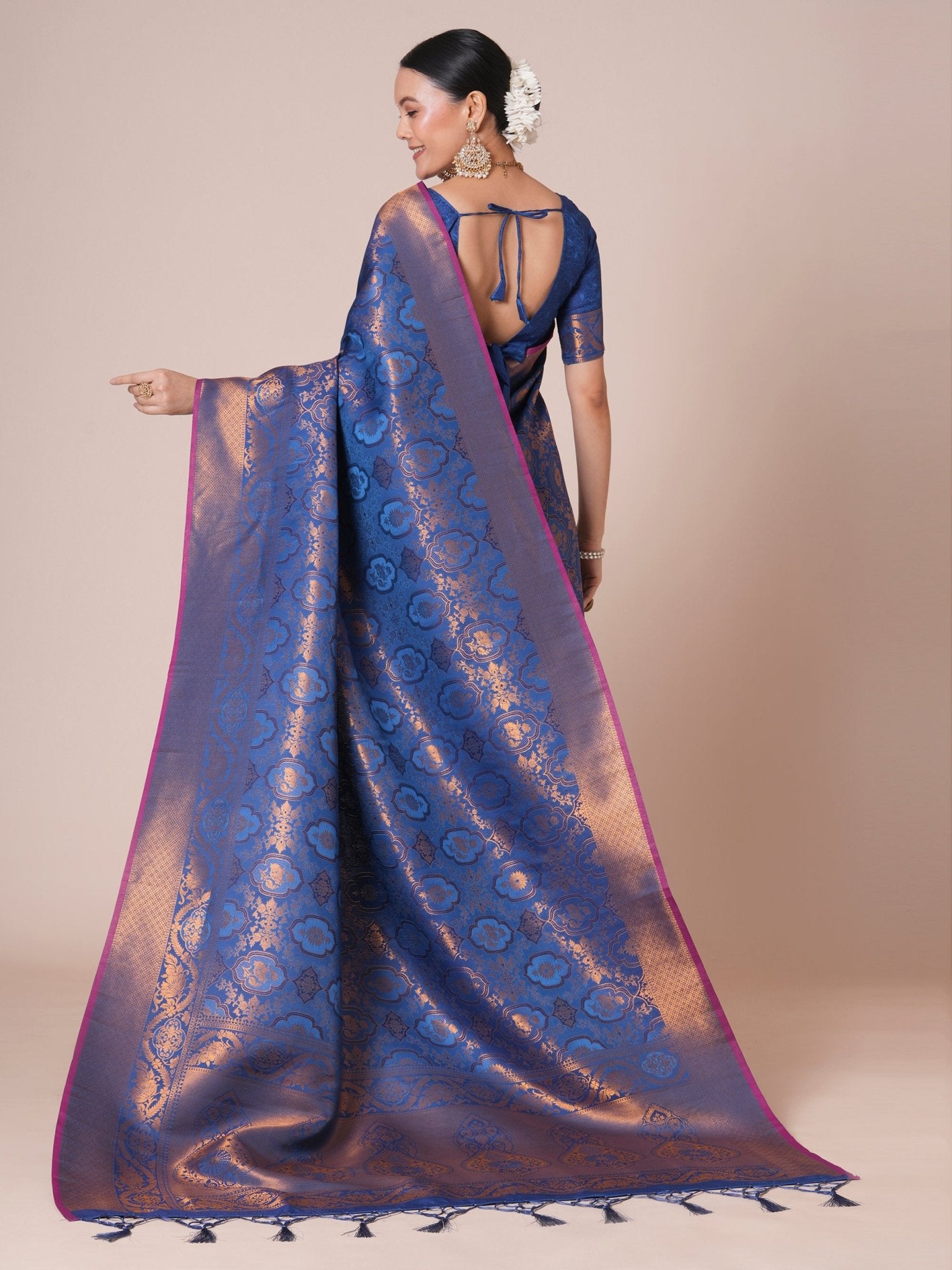 Blue Banarasi Silk Saree with Zari Weave - Ressa