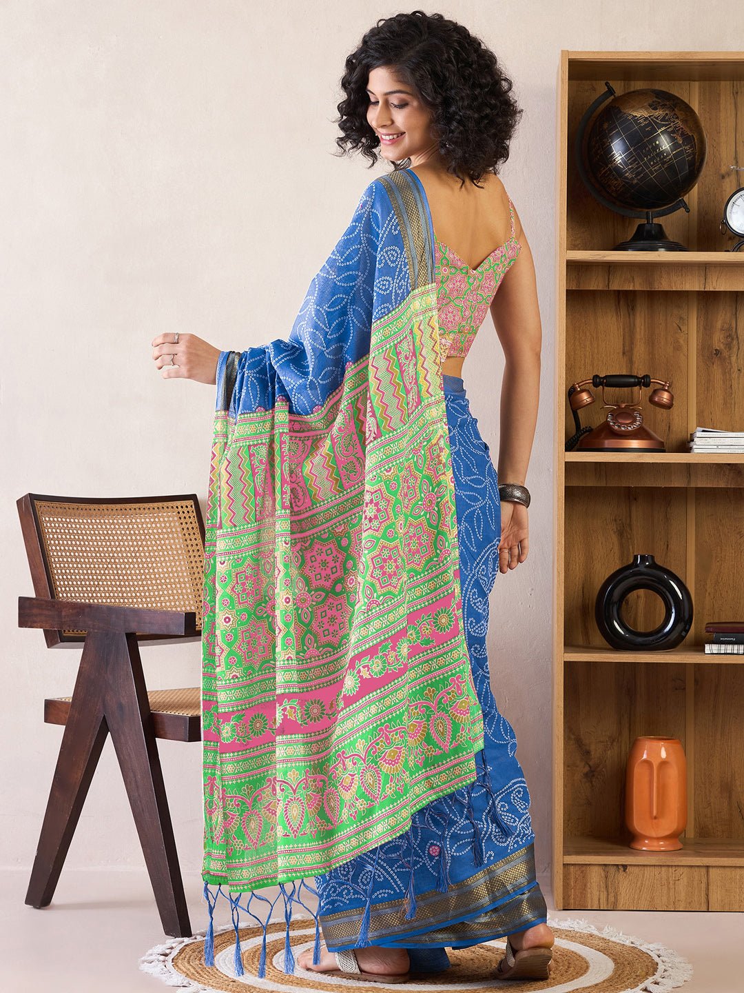 Blue Bandhani Printed Saree | RESSA - Ressa