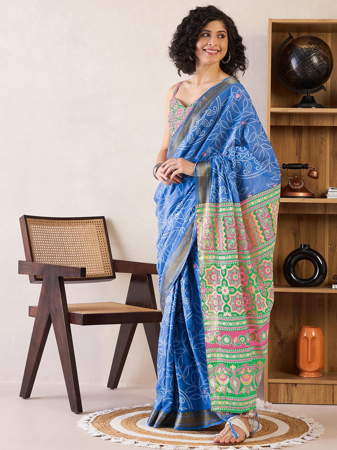Blue Bandhani Printed Saree | RESSA - Ressa