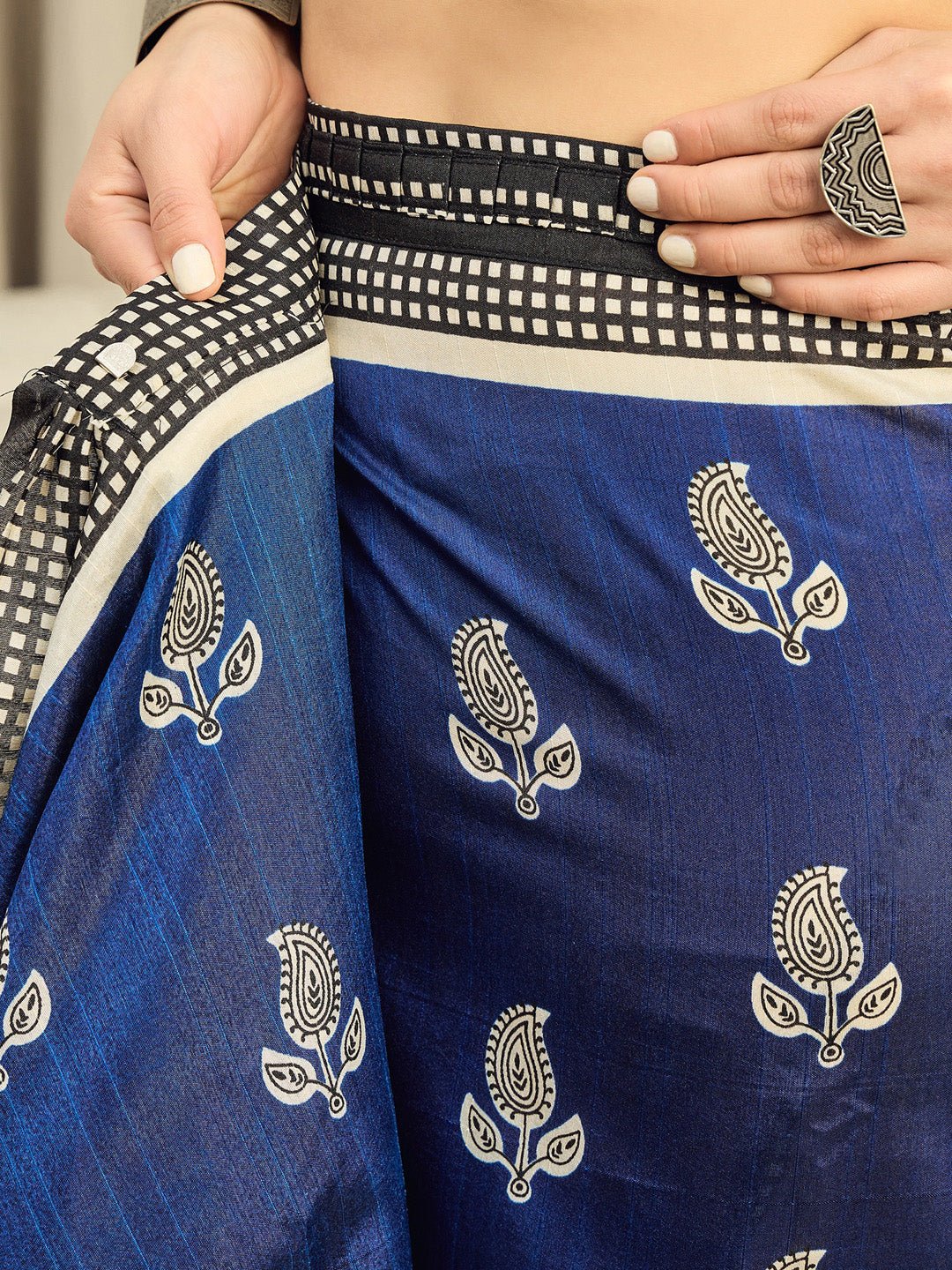 Blue Bhagalpuri Silk Block Printed Saree - Ressa