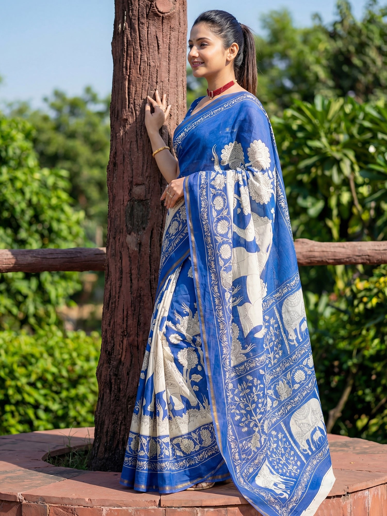 Blue Cotton Blend Saree - Ressa
