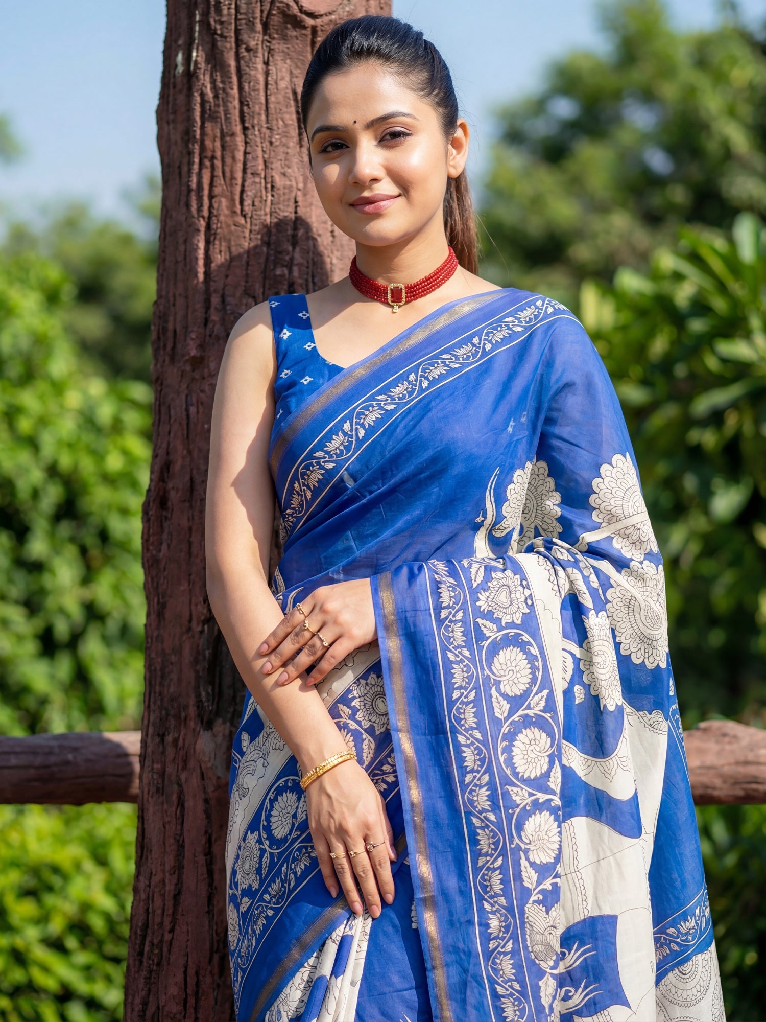 Blue Cotton Blend Saree - Ressa