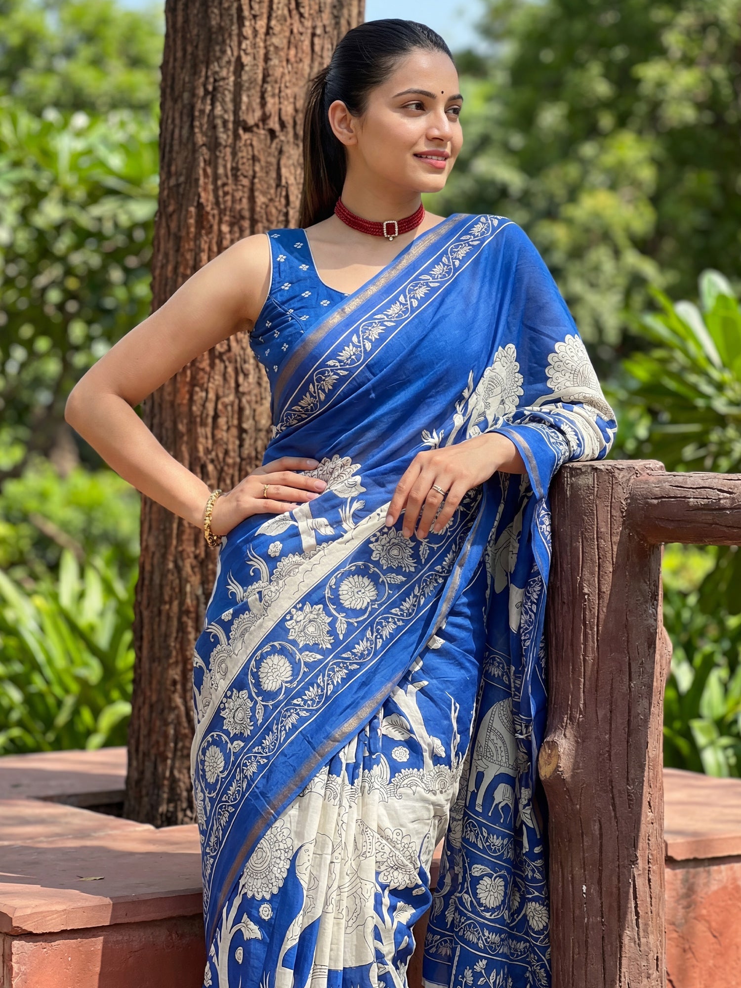 Blue Cotton Blend Saree - Ressa