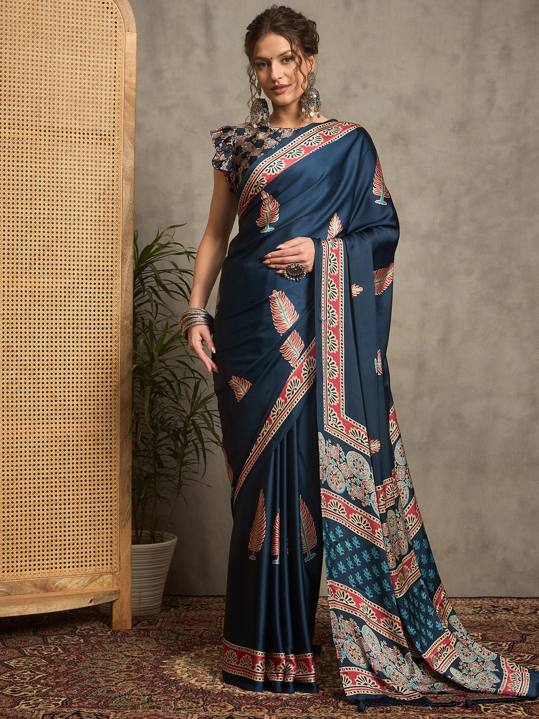 Blue Crepe Printed Saree - Ressa