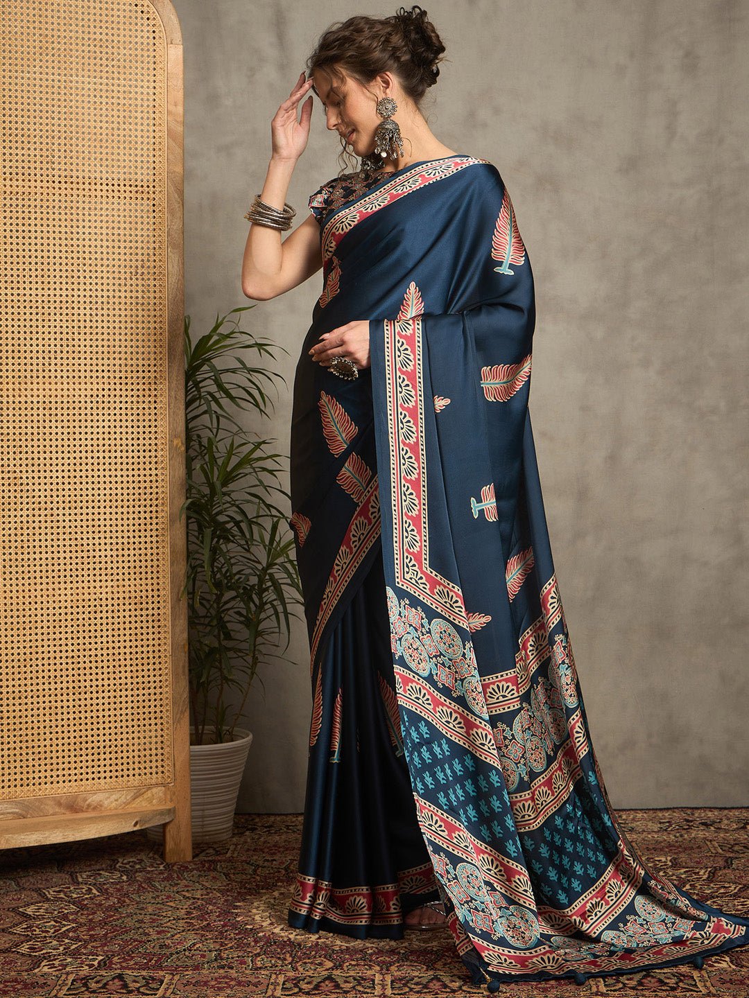 Blue Crepe Printed Saree - Ressa