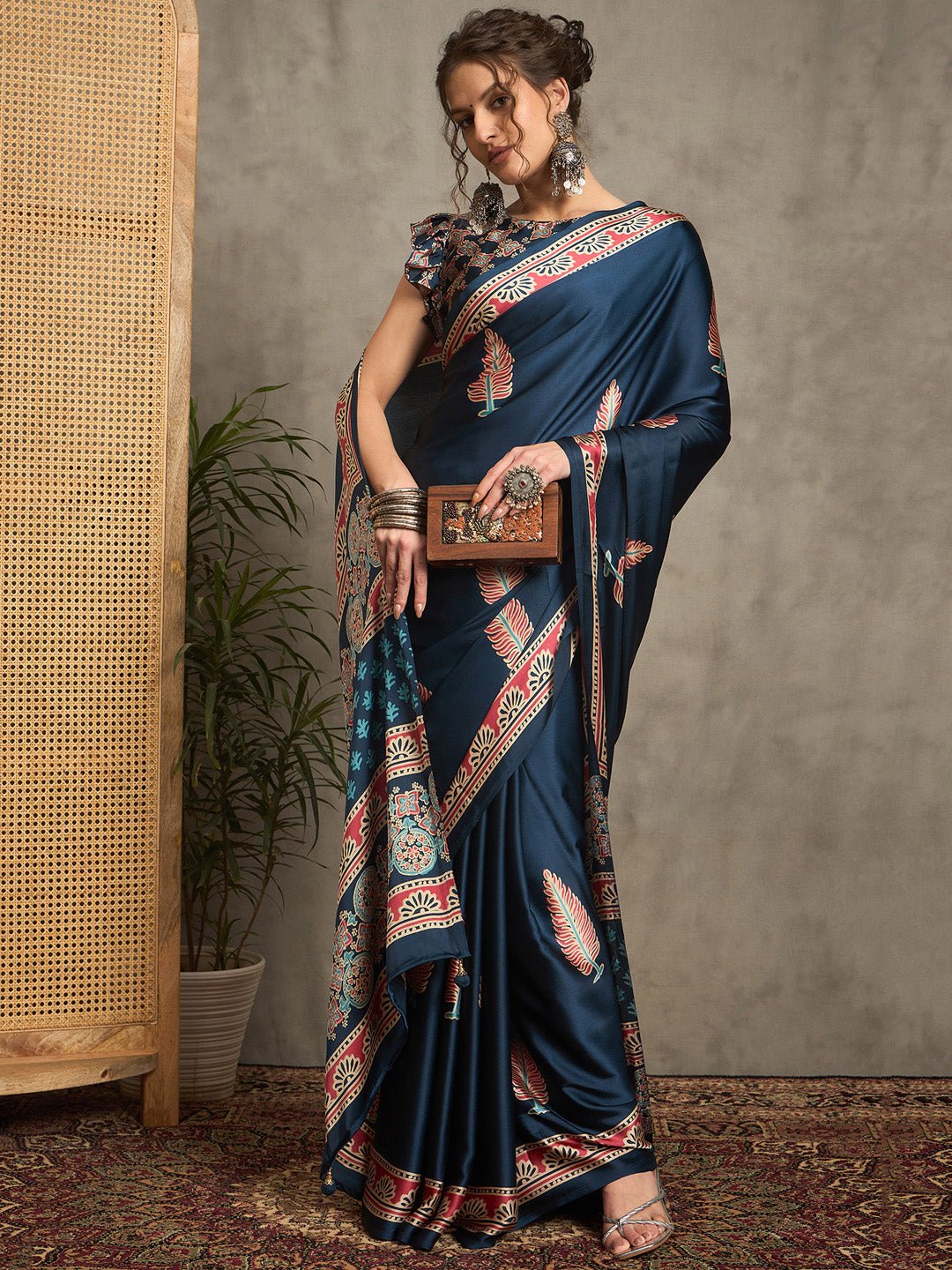 Blue Crepe Printed Saree - Ressa