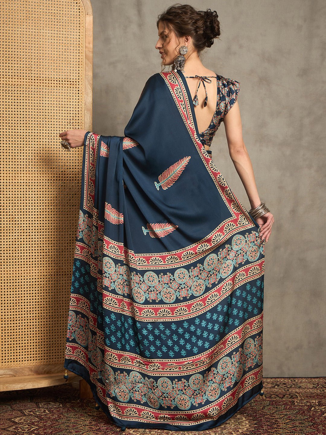 Blue Crepe Printed Saree - Ressa