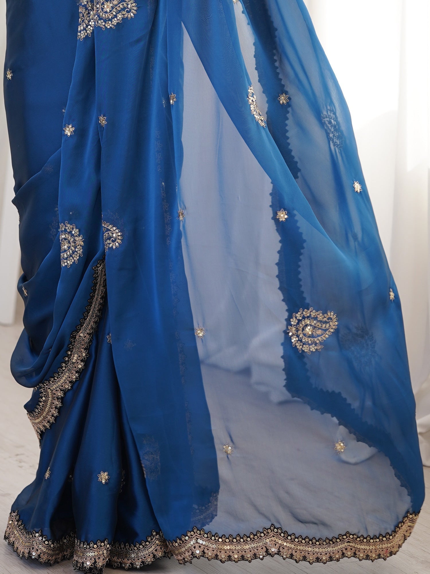 Blue Georgette Embroidered Saree with Blouse - Ressa