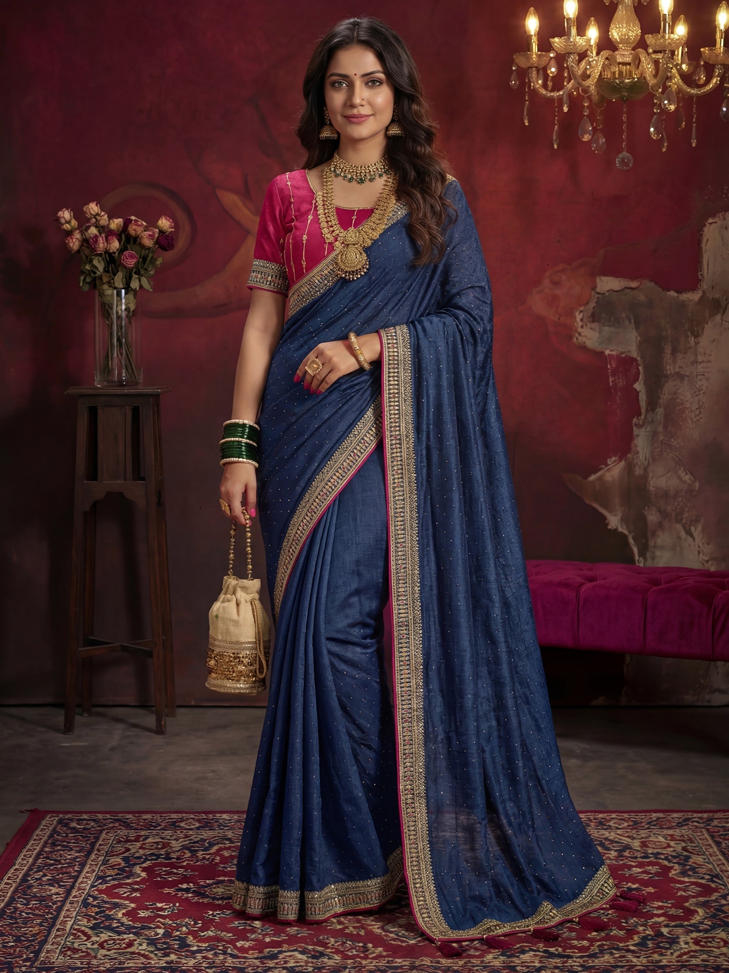 Blue Georgette Saree with Embroidered Border - Ressa