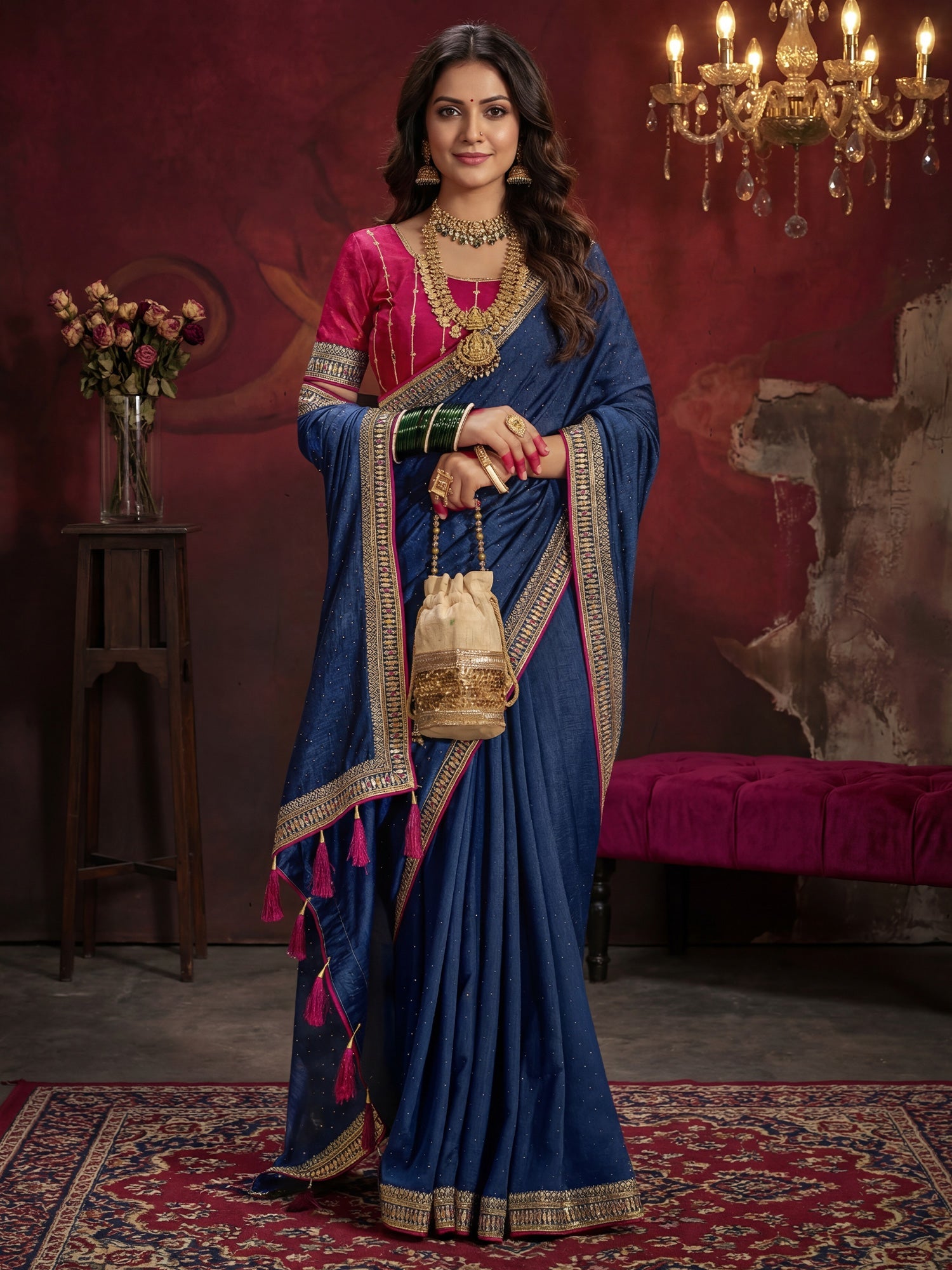Blue Georgette Saree with Embroidered Border - Ressa