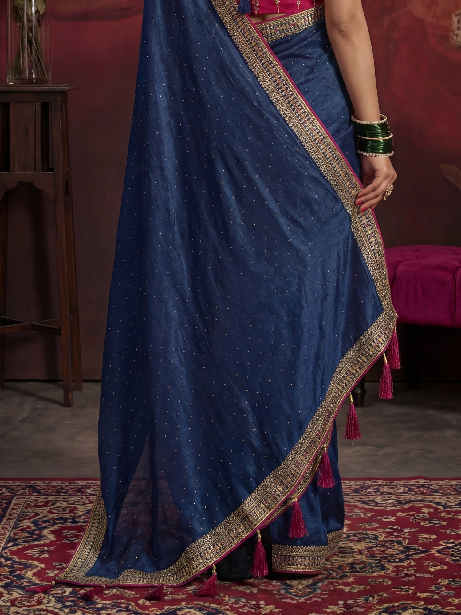 Blue Georgette Saree with Embroidered Border - Ressa