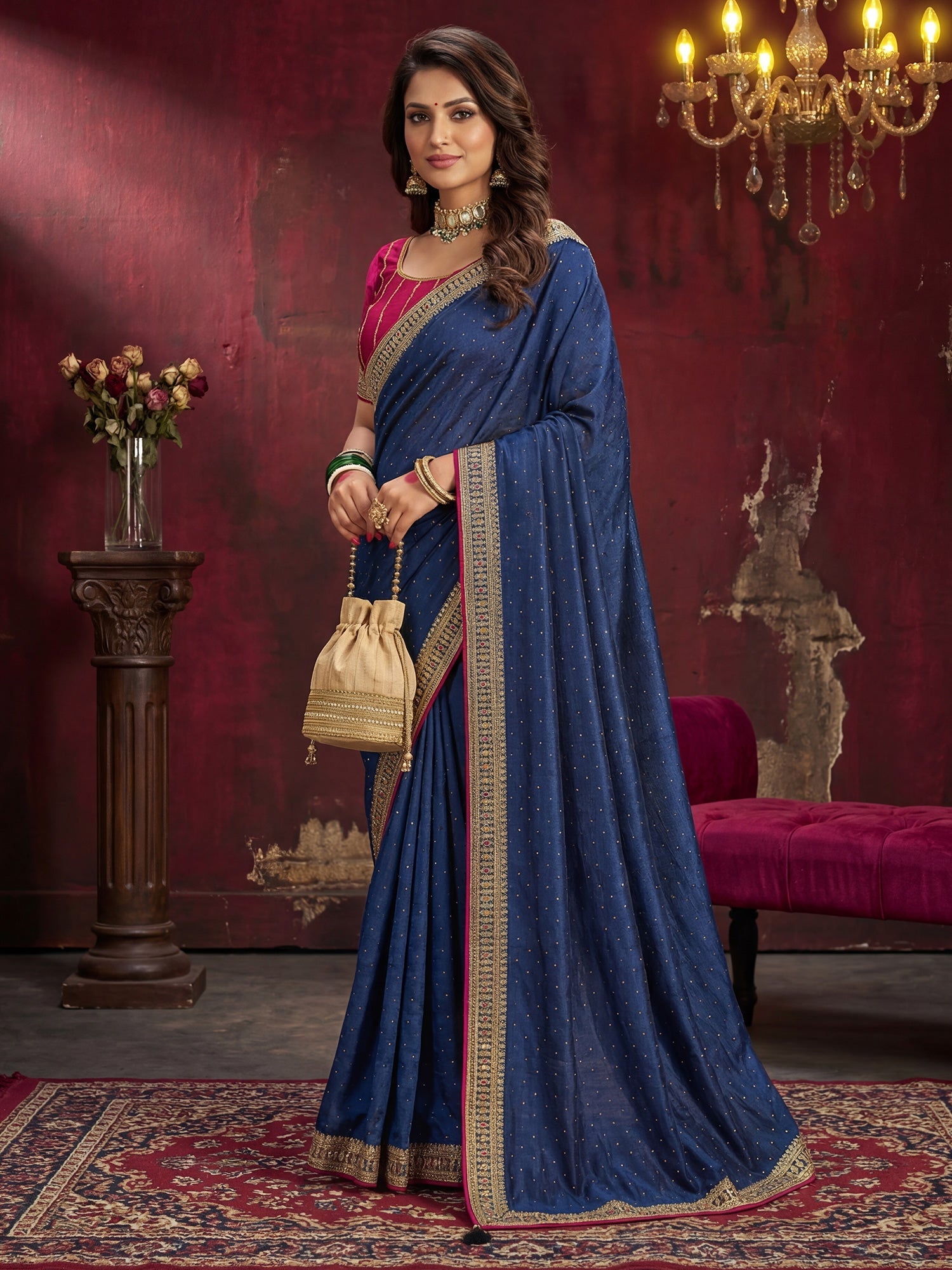 Blue Georgette Saree with Embroidered Border - Ressa