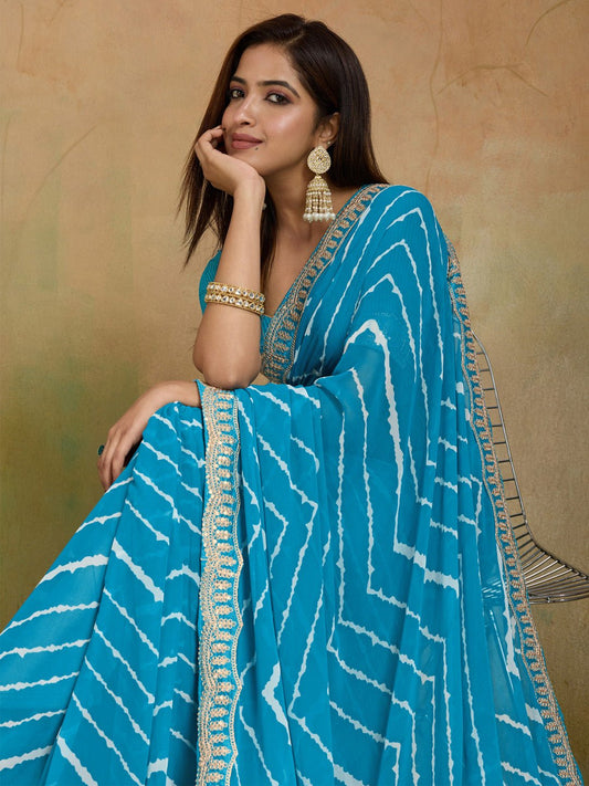 Blue Leheriya Georgette Saree - Ressa