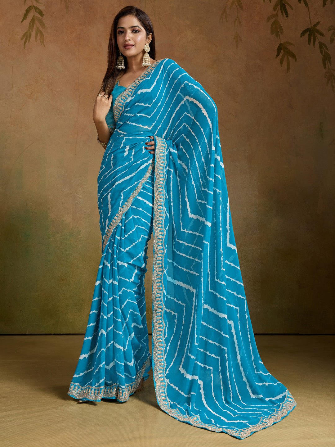Blue Leheriya Georgette Saree - Ressa