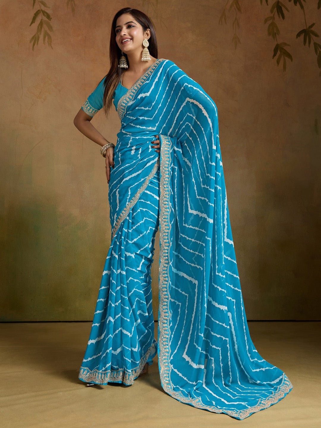 Blue Leheriya Georgette Saree - Ressa