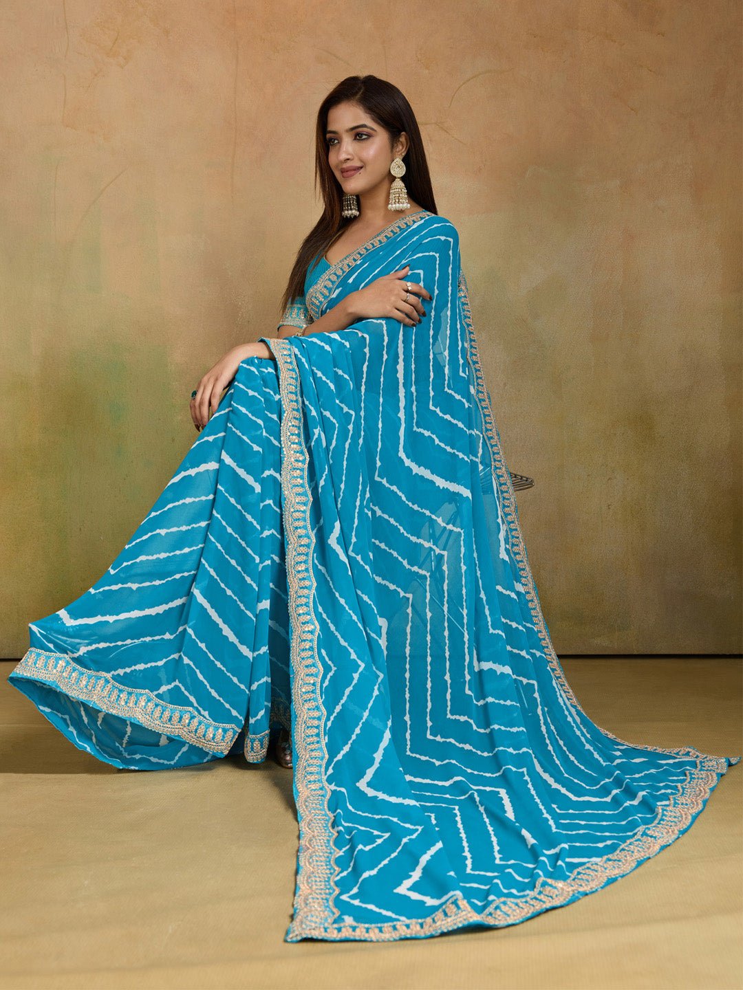 Blue Leheriya Georgette Saree - Ressa