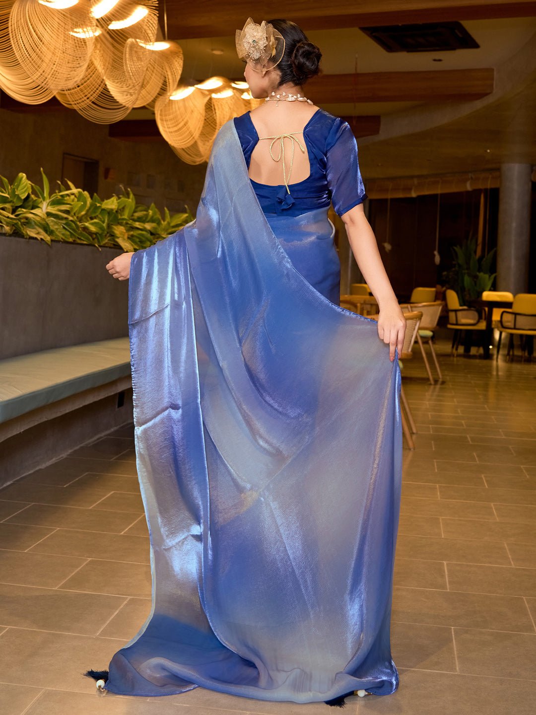 Blue Ombre Polyester Metallic Sheen saree - Ressa