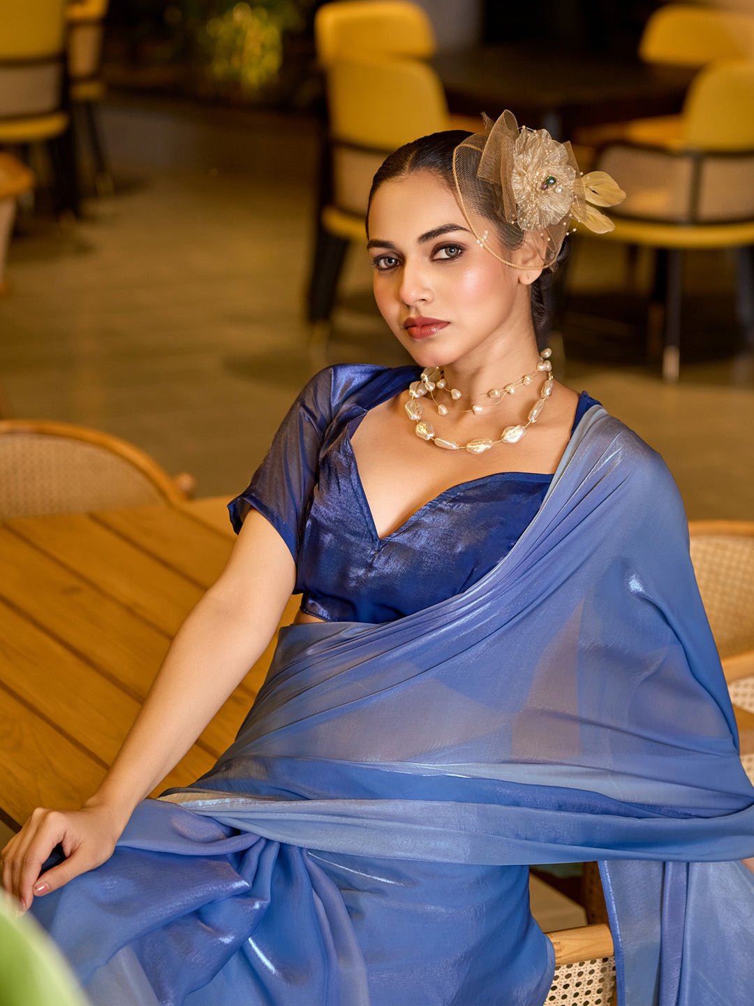 Blue Ombre Polyester Metallic Sheen saree - Ressa