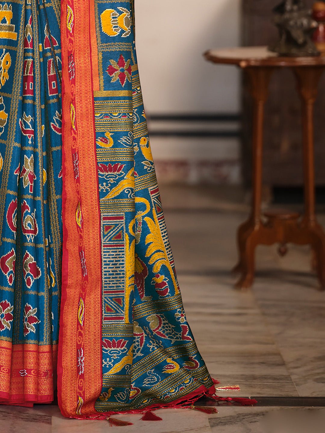 Blue Patola Print Silk Blend Saree - Ressa