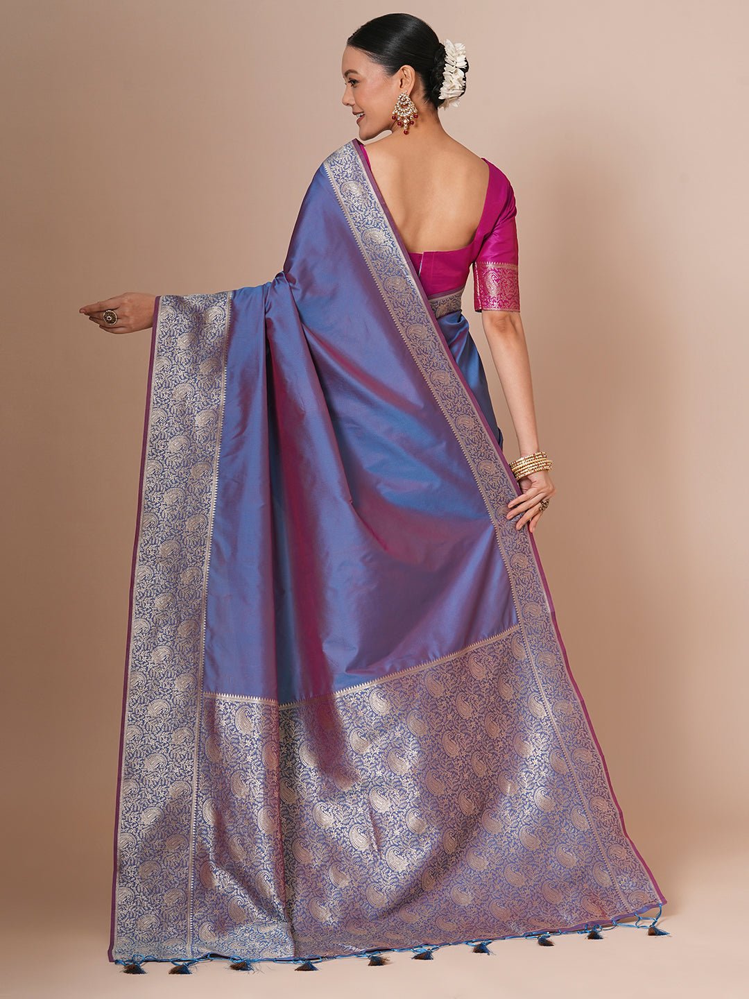Blue-Purple Banarasi Pure Silk Saree - Ressa