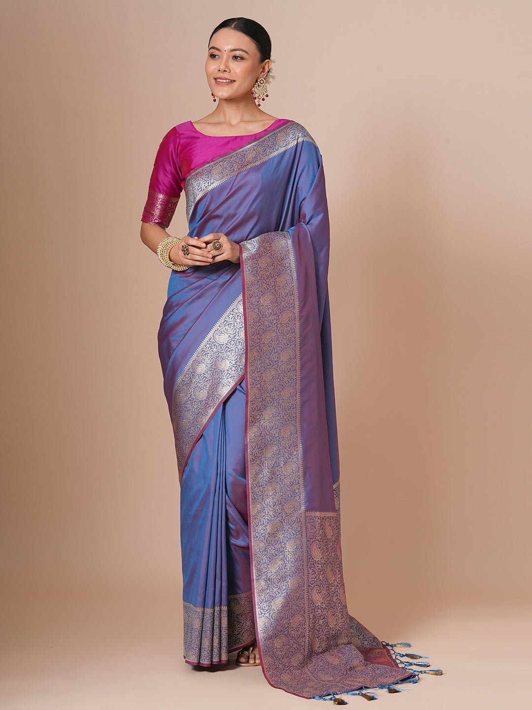 Blue-Purple Banarasi Pure Silk Saree - Ressa