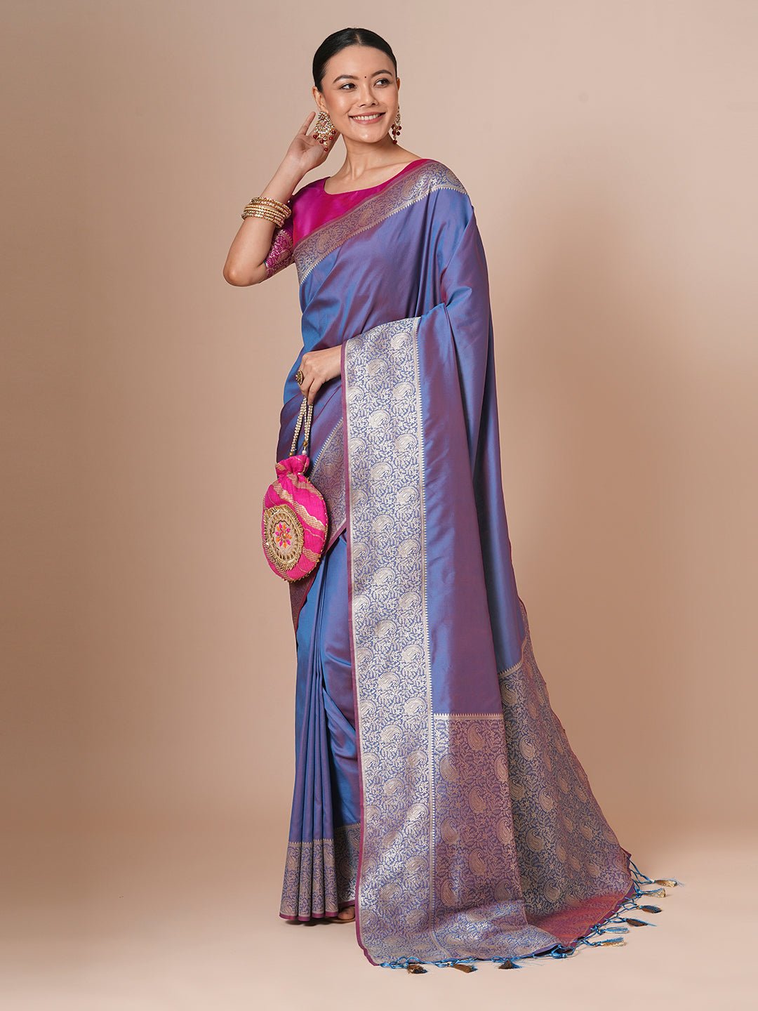 Blue-Purple Banarasi Pure Silk Saree - Ressa