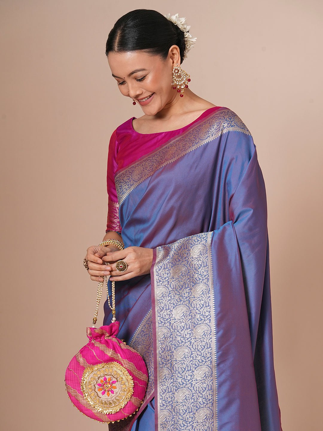 Blue-Purple Banarasi Pure Silk Saree - Ressa