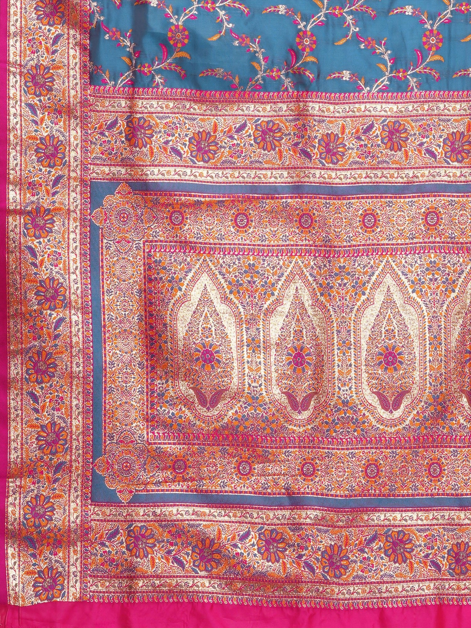 Blue Silk Saree with Floral Jaal - Ressa