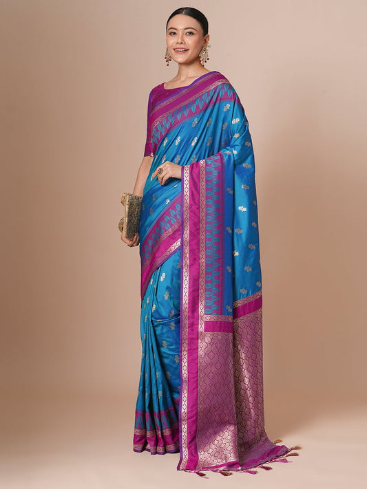 Blue Silk Zari Woven Saree - Ressa