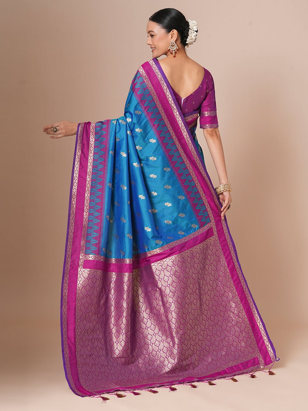 Blue Silk Zari Woven Saree - Ressa