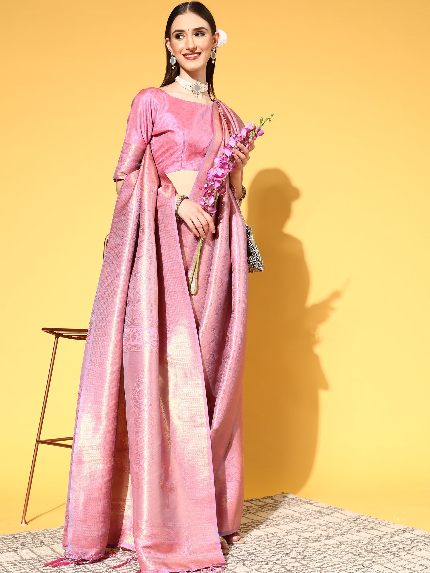 Blush Pink Jari Woven Kanjivaram Saree - Ressa