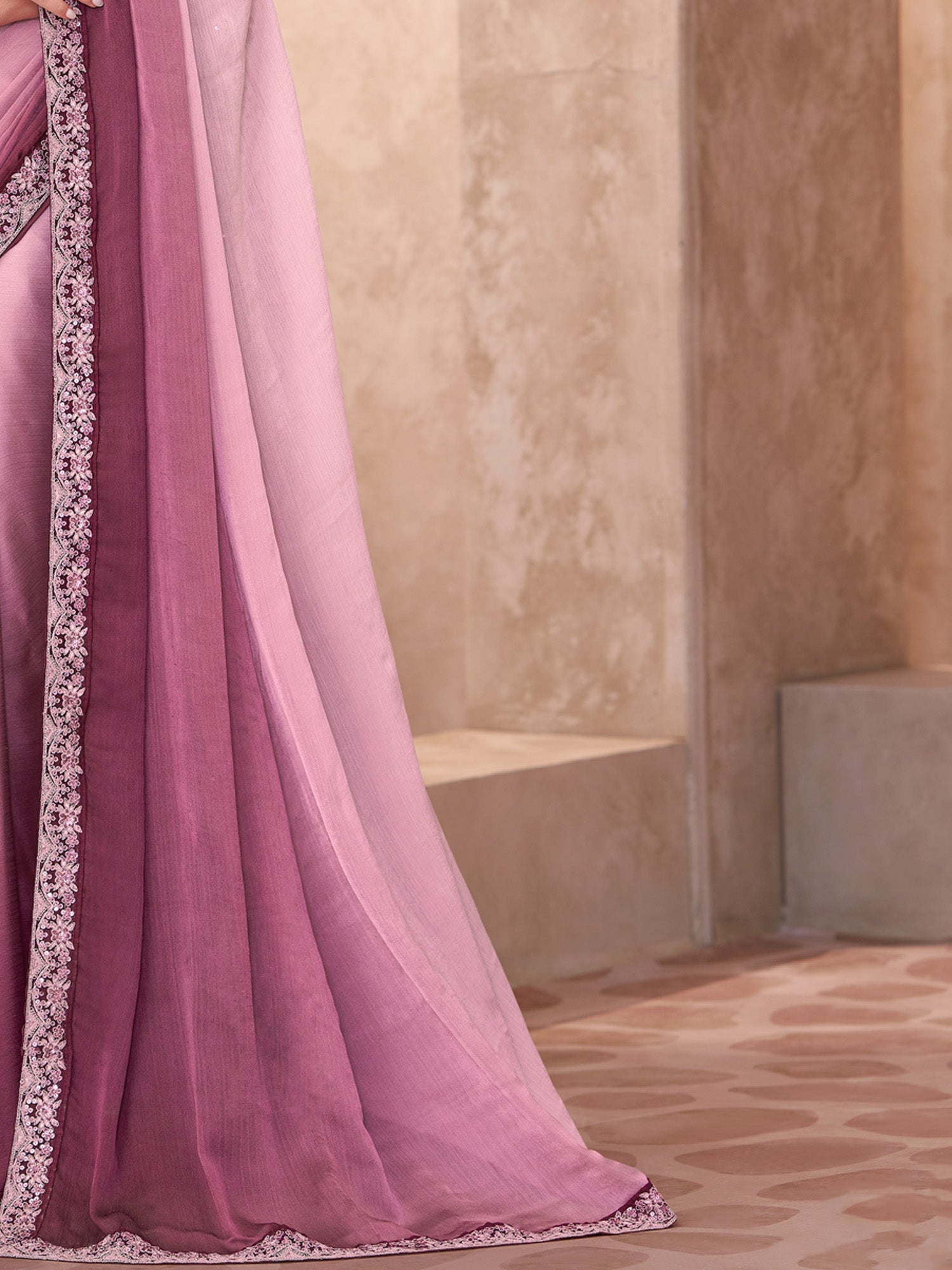 Blush Pink Ombre Embellished Saree - Ressa