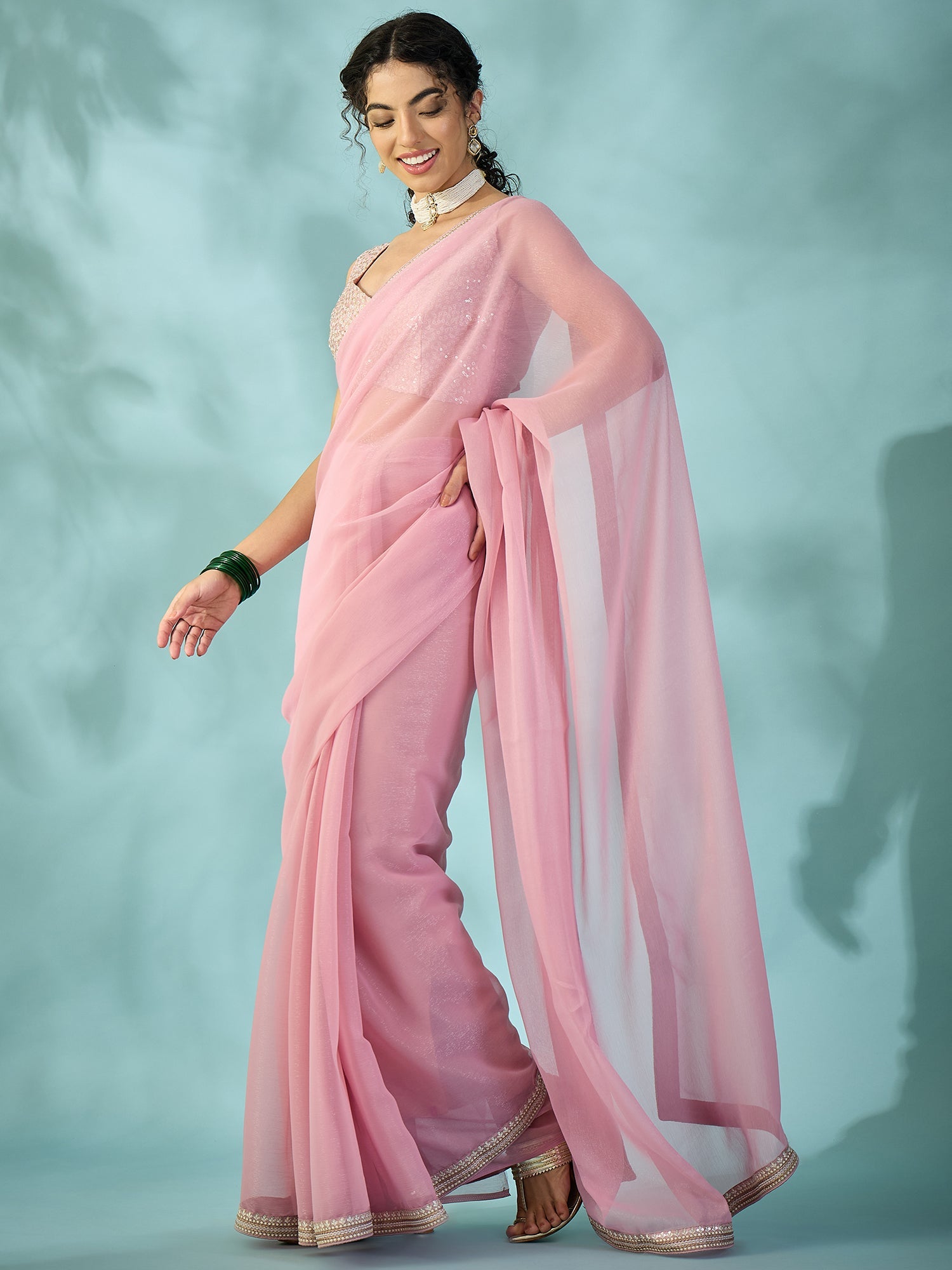 Blush Pink Organza Tissue Saree - Ressa