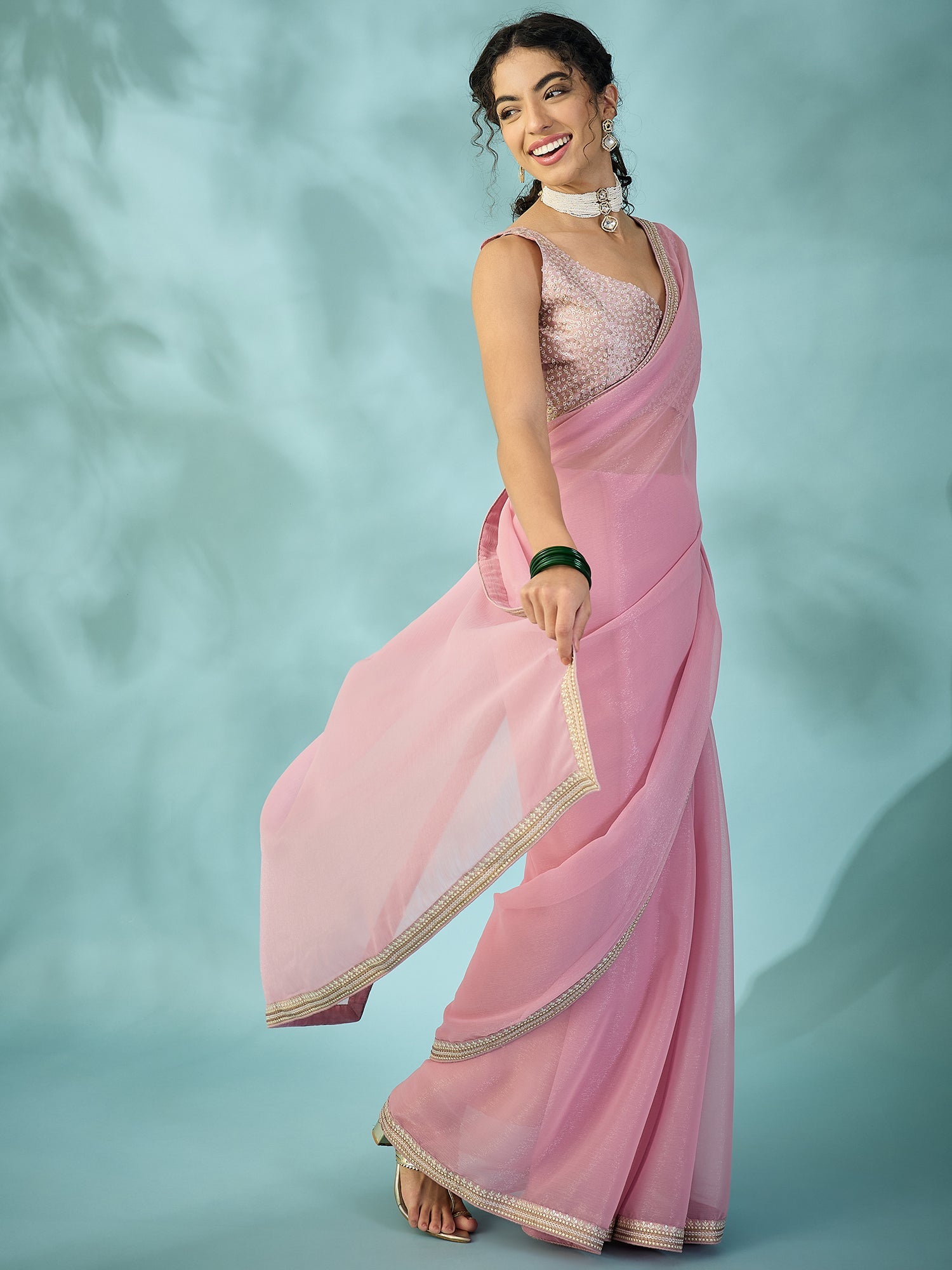 Blush Pink Organza Tissue Saree - Ressa