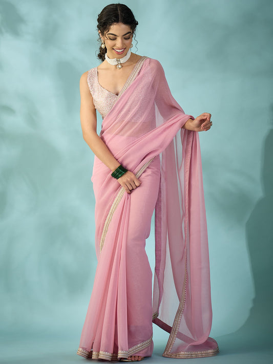 Blush Pink Organza Tissue Saree - Ressa