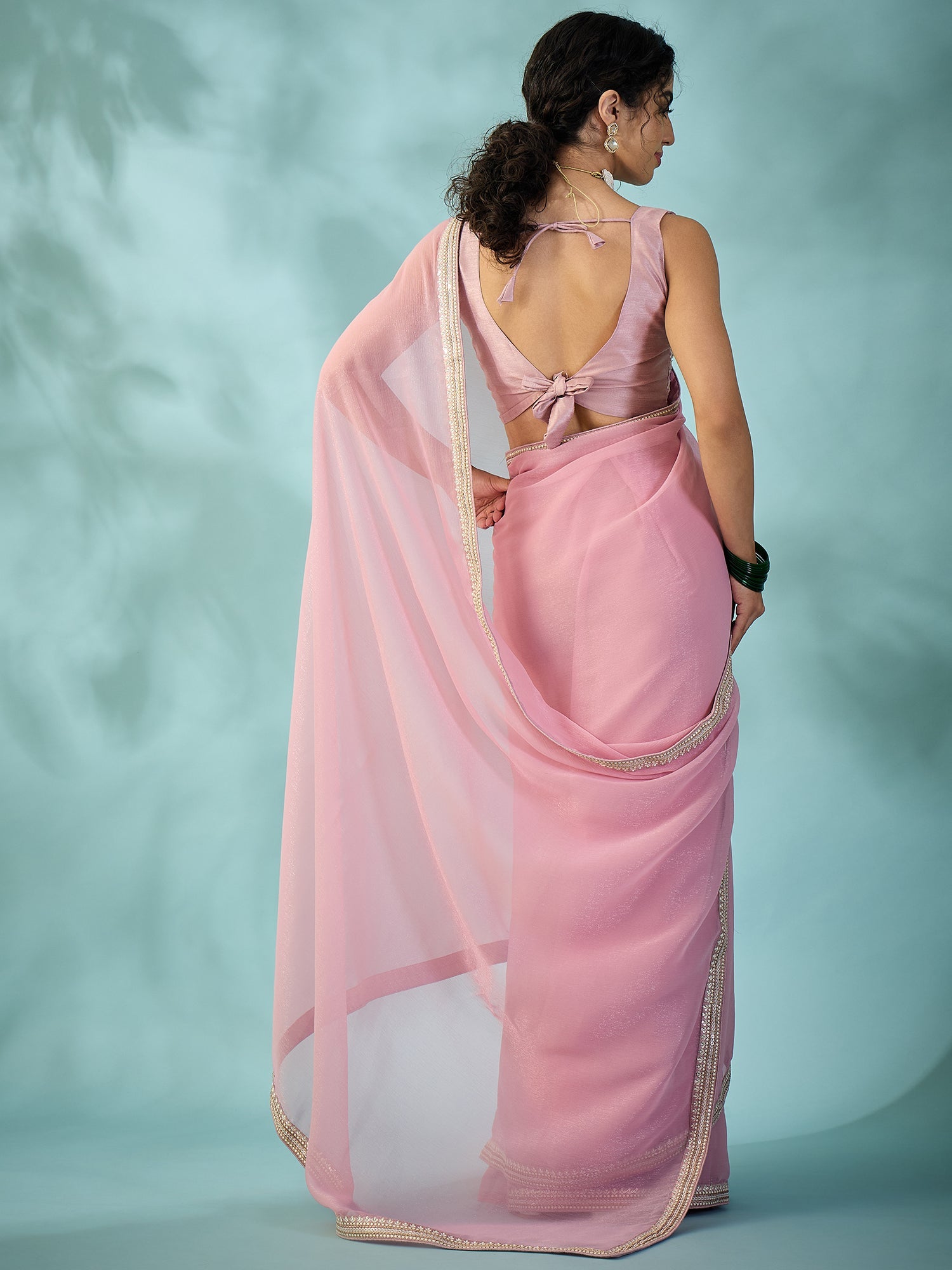 Blush Pink Organza Tissue Saree - Ressa