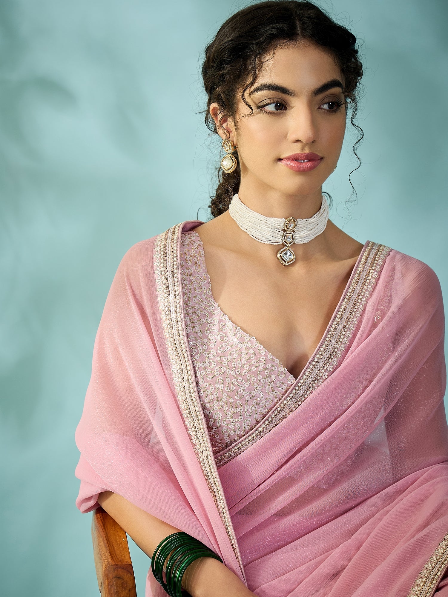 Blush Pink Organza Tissue Saree - Ressa