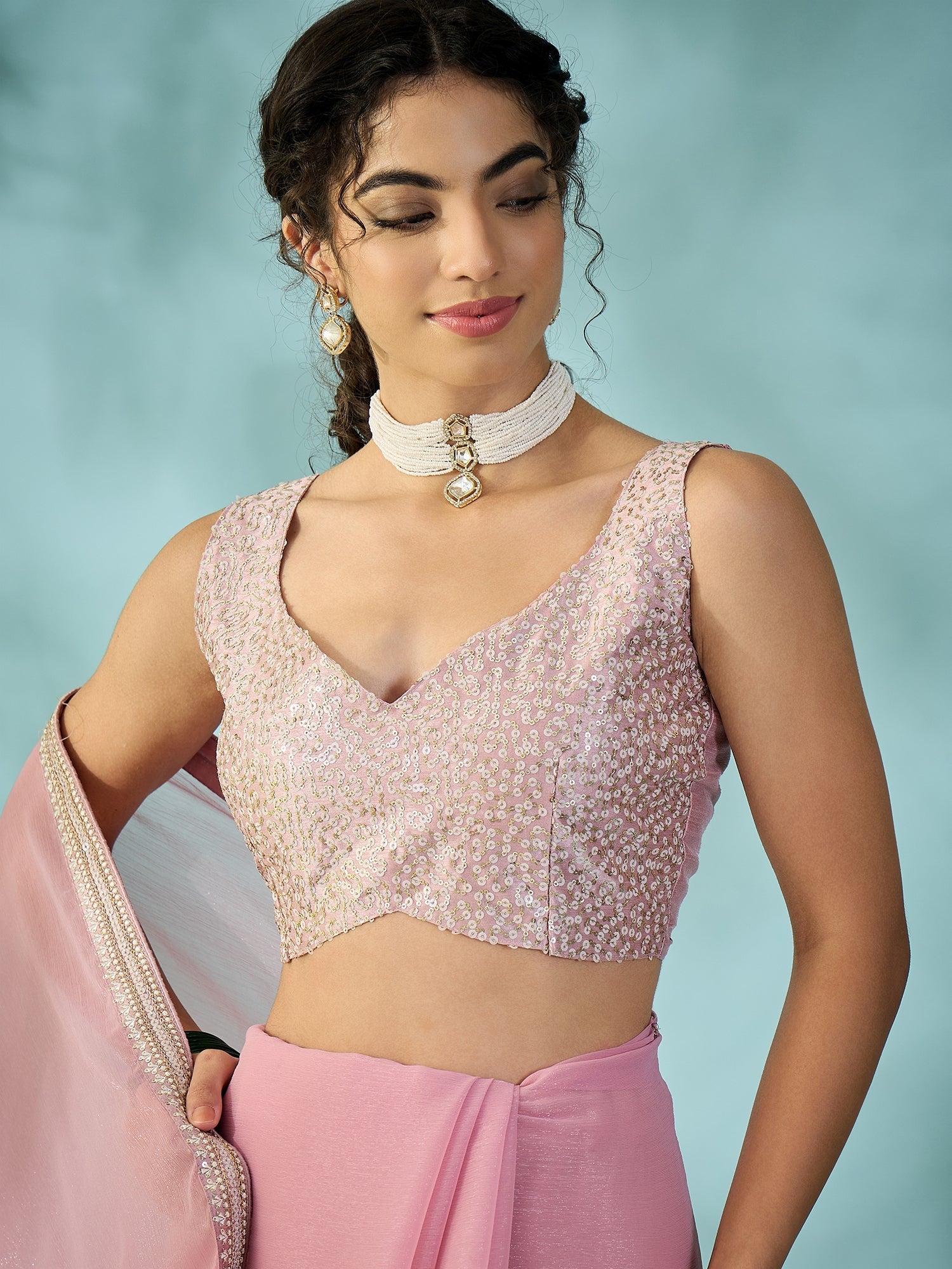 Blush Pink Organza Tissue Saree - Ressa