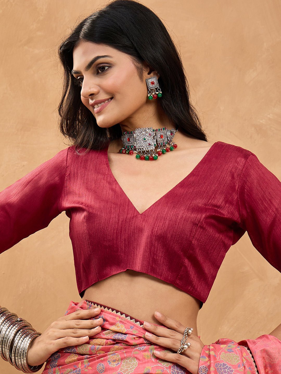 Blush Pink Silk Saree with Multicoloured Floral Jaal - Ressa