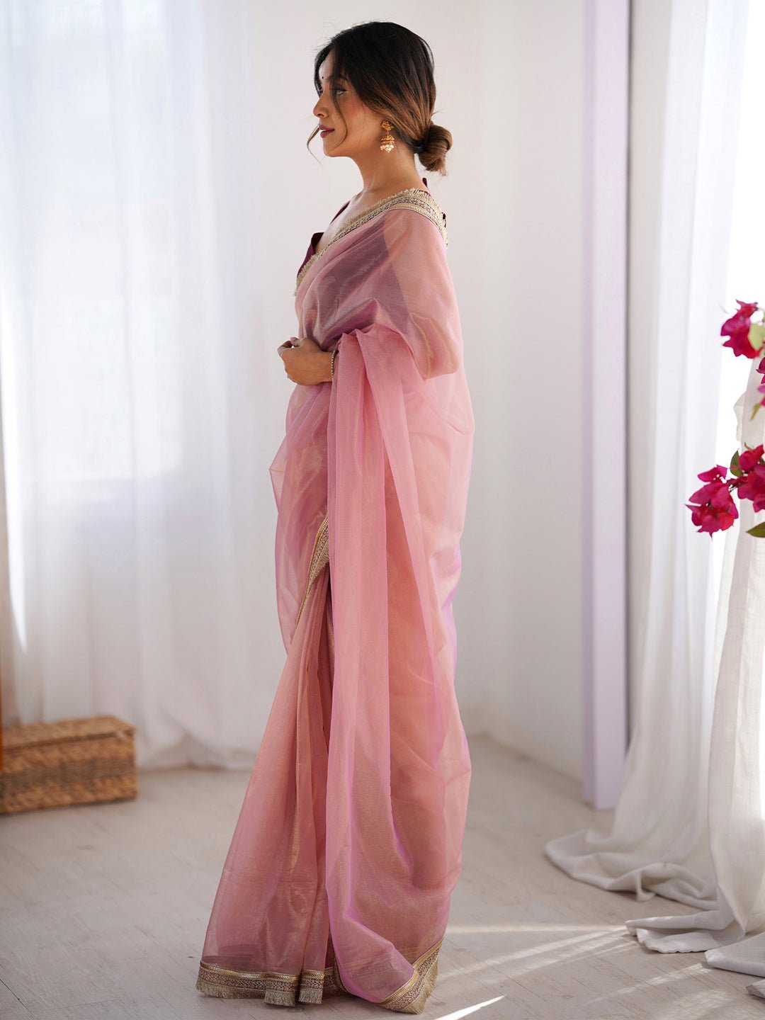 Blush Pink Supernet Saree - Ressa