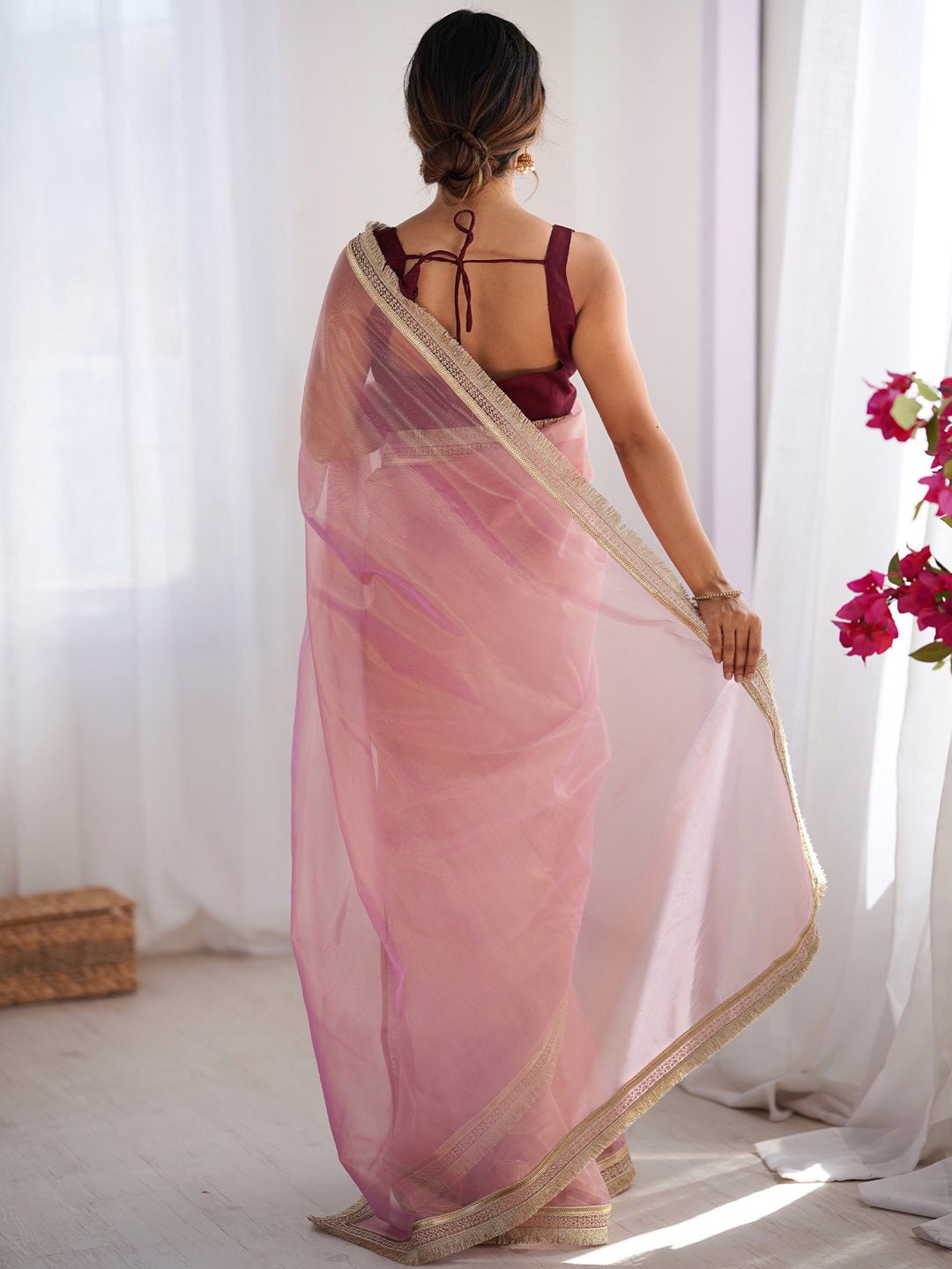 Blush Pink Supernet Saree - Ressa