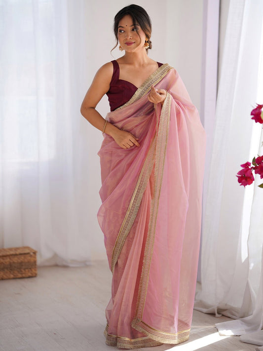 Blush Pink Supernet Saree - Ressa