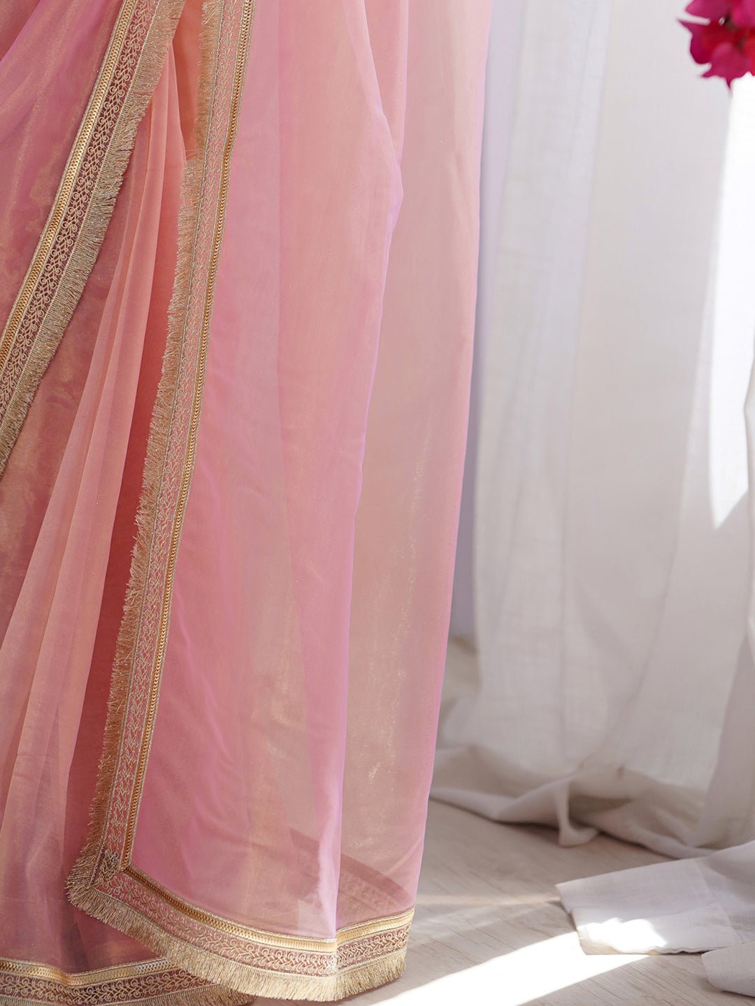 Blush Pink Supernet Saree - Ressa