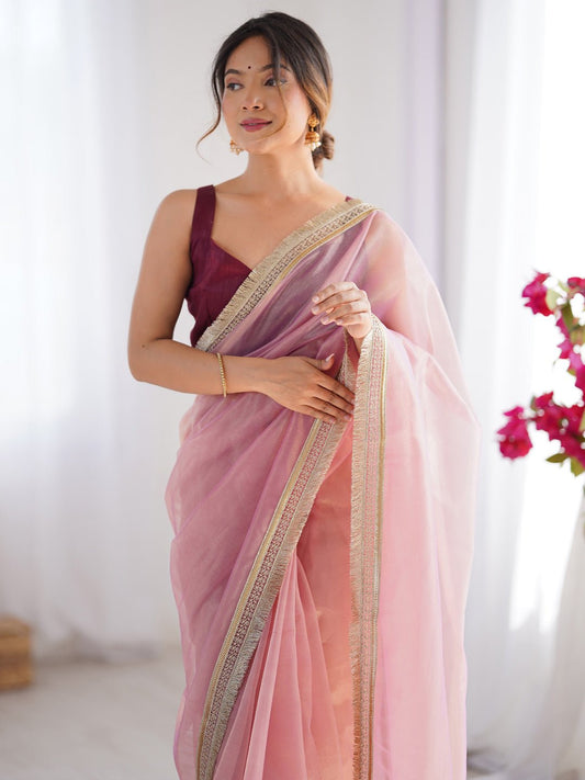 Blush Pink Supernet Saree - Ressa