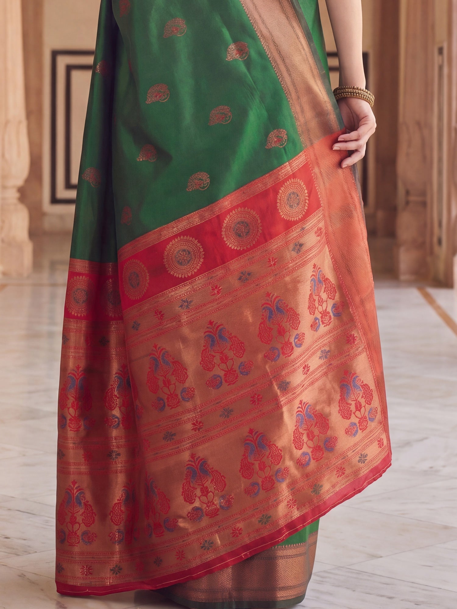 Bottle Green Banarasi Silk Heritage Zari Weave Saree - Ressa