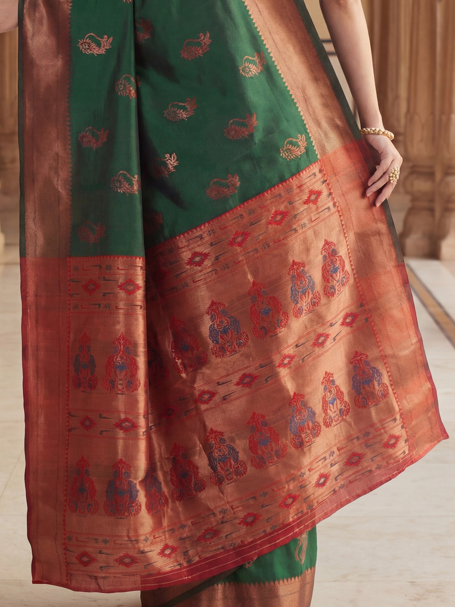 Bottle Green Banarasi Silk Heritage Zari Weave Saree - Ressa