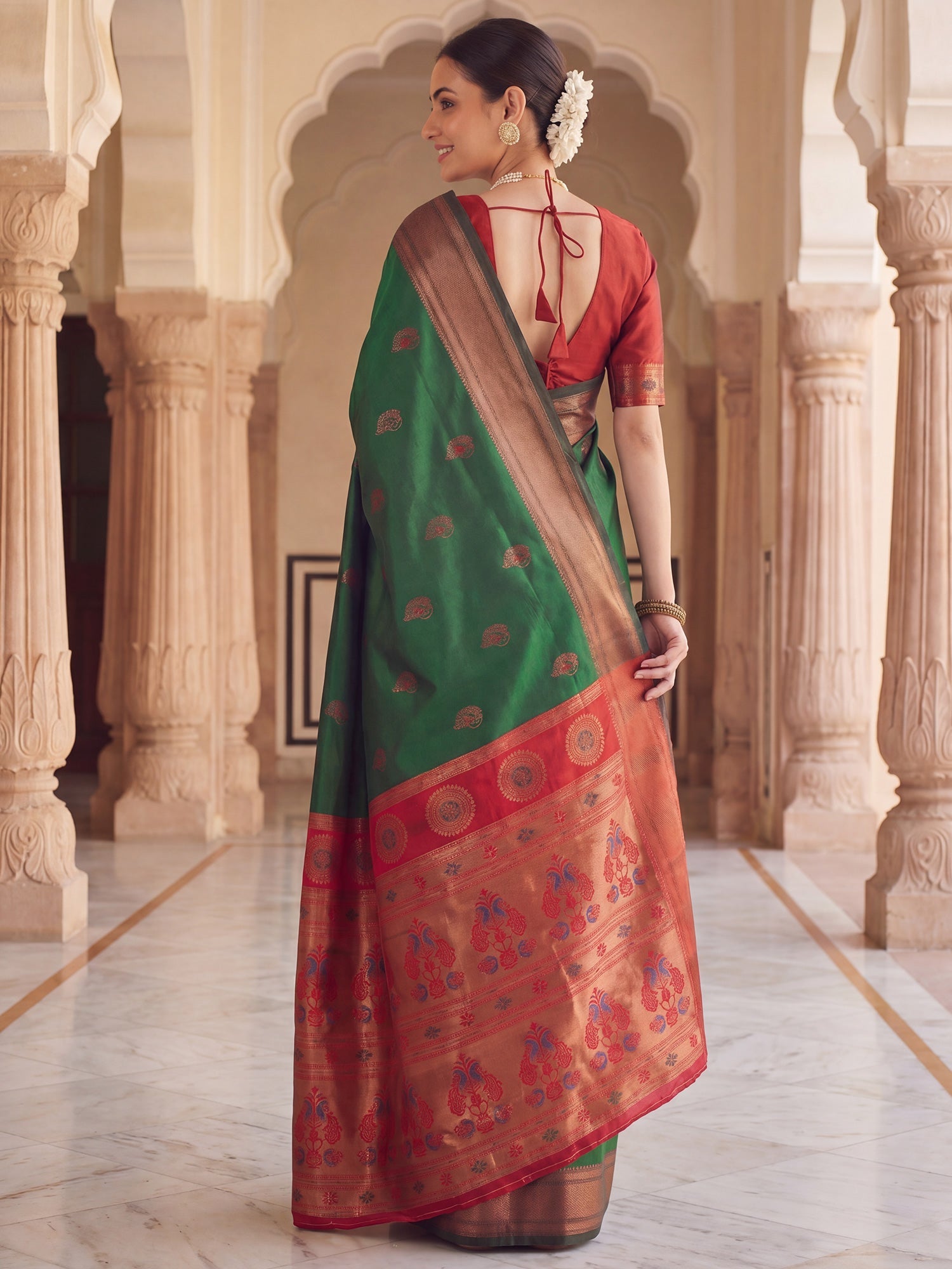 Bottle Green Banarasi Silk Heritage Zari Weave Saree - Ressa